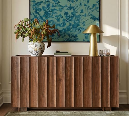 win2win 61.7" Fluted Sideboard Buffet Cabinet with Storage, Walnut