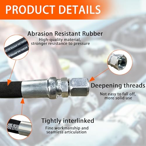 Image of Autovo Hydraulic Hose Swivel Assembly 1 /4 inch Hydraulic Hose with Female JIC X Female JIC 84 inch Long 5800 psi, Black