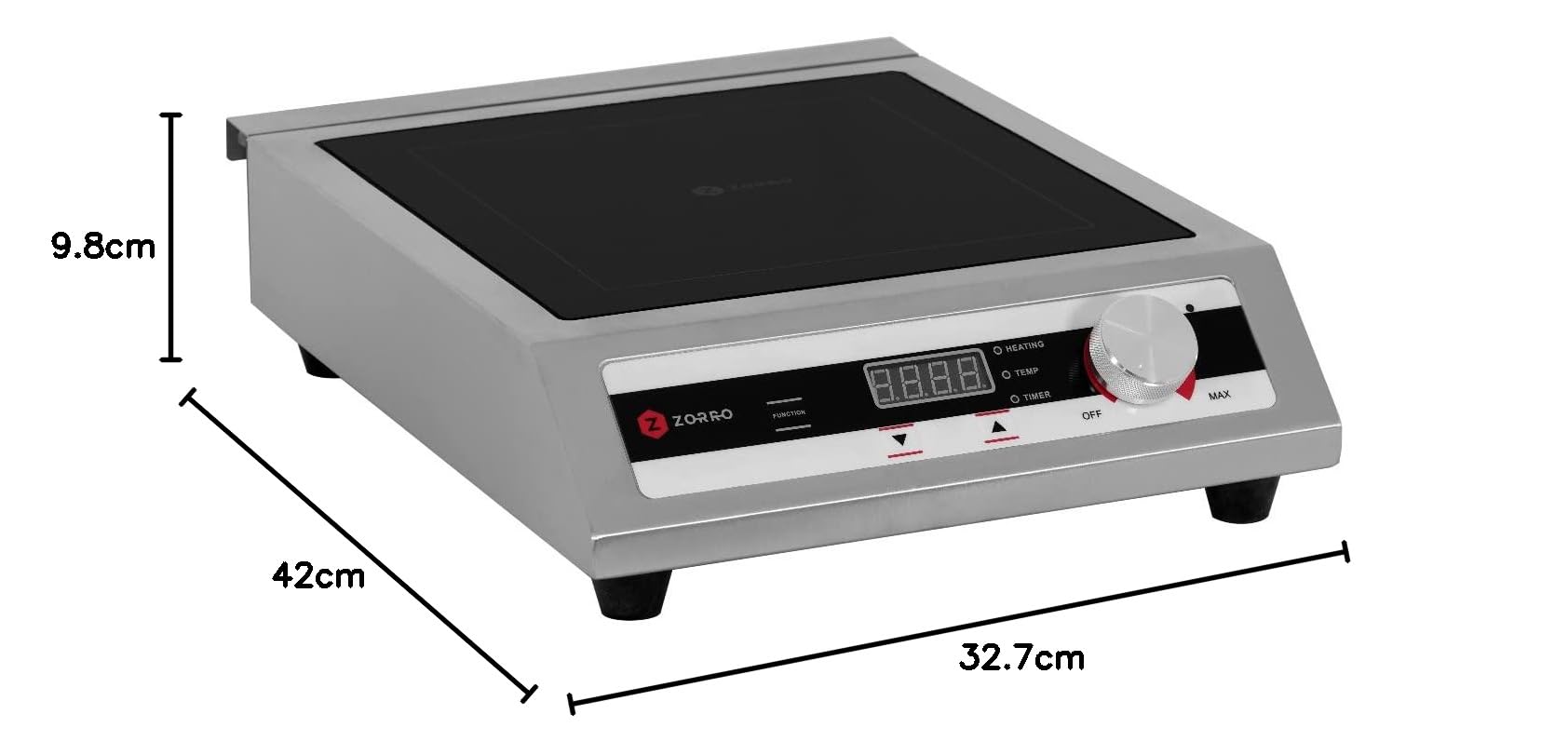 ZORRO Induktionskochfeld ZIH 1 | 3500 W | Gastro Profi-Gerät | 15 Stufen Drehregler | Timer-Funktion | Induktionskochplatte aus Edelstahl | Hohe Leistung | Einzelinduktionskochfeld | Hohe Tragkraft