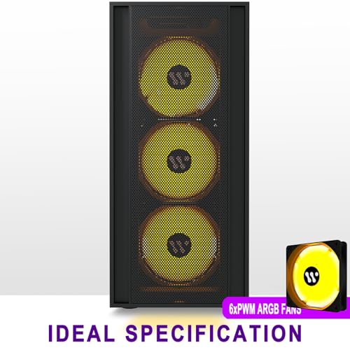 AMANSON PC Case- Pre-Install 6 PWM Fans,ATX Mid Tower Gaming Case,Mesh Computer Case with Opening Tempered Glass Side Panel, H05,Black - Image 3