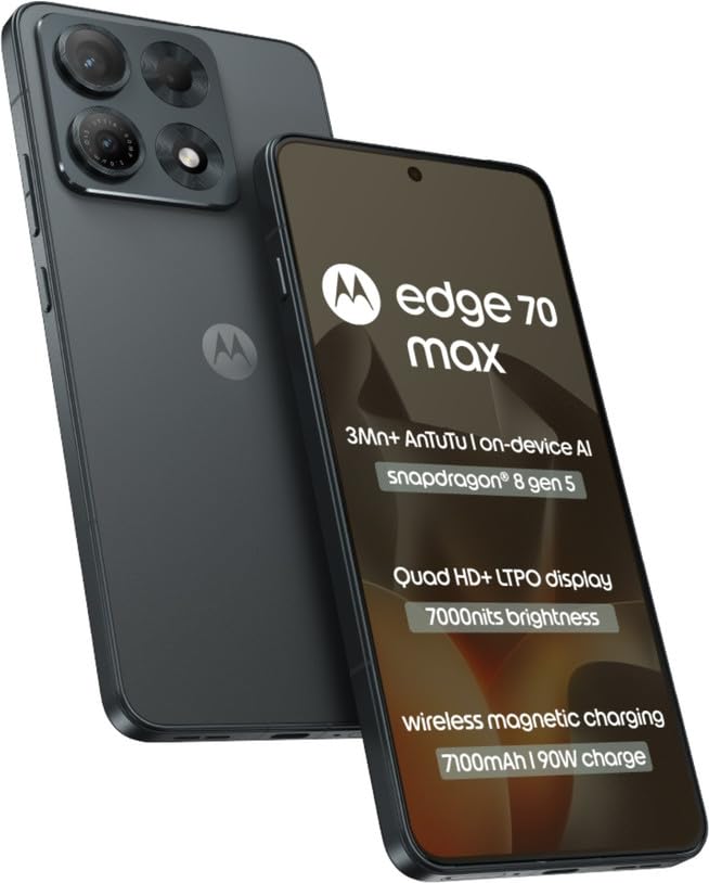 Image of Motorola Edge 70 Max 5G (Pantone Dark Shadow, 12GB RAM, 256GB Storage) | Snapdragon 8 Gen 5 | 6.8-inch Quad HD+ Display | 50MP + 8MP Rear & 32MP Front Camera | 7100mAh Battery | 90W Charger