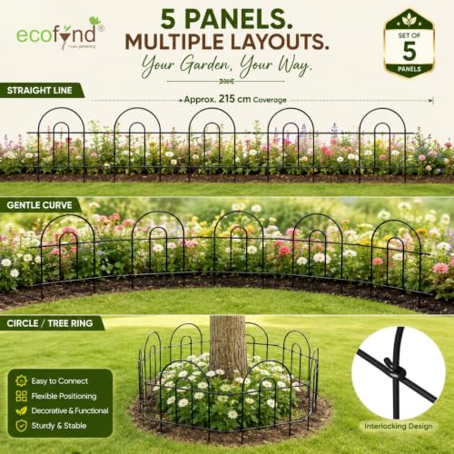 Image of ecofynd (2ft H X 5.4ft L) Decorative Garden Fence, 5 Pack Dig Fence Animal Barrier for Dog, Arched Flower Bed Edging, Wire Border Panel for Dogs, Rabbits, Landscape Patio Yard Outdoor Decor, GF10