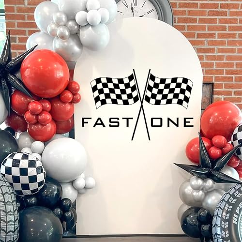 Drapeau à carreaux Fast One Racing toile de fond anniversaire ronde