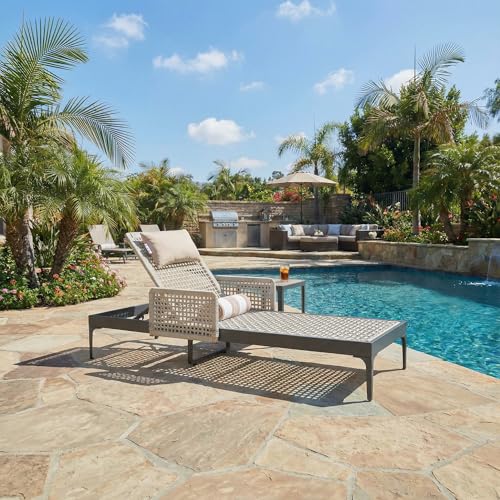 PURPLE LEAF 1 Piece Outdoor Chaise Lounge Rattan Wicker Lounger with Arms Poolside Furniture Adjustable Recliner Patio Lounge Chair for Beach Yard Garden Balcony, Dark Grey by PURPLE LEAF - Used condition - US$325.70
