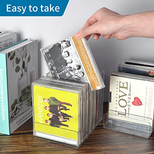 Dlugopis 4 Pcs Clear Acrylic Cd Holder With Rubber Feet Stackable Cd Dvd Display Rack Cd Storage Rack Organizer Stand Cd Tray Holds Up To 14 Cd Cases For Media Shelf Storage And Organization No Dvd #TOP3