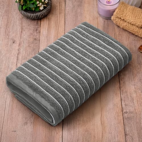 Image of Welspun 2-in-1 Towels for Bath Large Size | 100% Cotton Bath Towel | 250 GSM | High Absorbency & Quick Dry | Soft Feel | Bath Towel for Men & Women | 70 x 150 cm | Gunmetal Grey