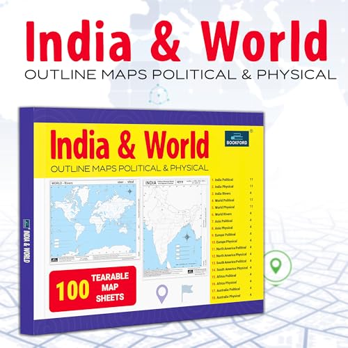 Image of India & World Map Book 100 Outline Maps Tearable Political and Physical Geography Practice Workbook for Boys & Girls children Early Learning Map Book | Outline World Maps Books