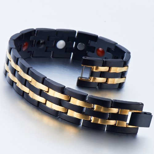 Coolsteelandbeyond Exquisite Stainless Steel Mens Bracelet Gold Black And Free Link Removal Tool #TOP2