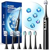 Electric Toothbrush for Adults with 6 Modes and 5 Intensity Levels, 42000rpm Sonic Toothbrush with Dual Brushing Heads, Rechargeable Toothbrush with 2-6min Smart Timer, 30-Days Battery Life, LED