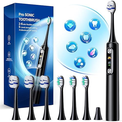 TEETHEORY Electric Toothbrush for Adults with 6 Modes and 5 Intensity Levels, 84000rpm Sonic Toothbrush with Dual Brushing Heads, Rechargeable Toothbrush (Custom)