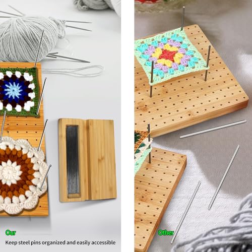 Image of LIVSMON 11.8 inch Blocking Board with 20 Steel Pins, Handcrafted Knitting Blocking Mat for Knitting and Granny Squares, Crochet Gifts for Crocheters
