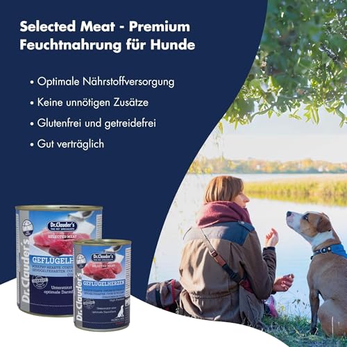 DR.CLAUDER'S - Selected Meat Prebiotic | Nassfutter in Lebensmittelqualität mit Inulin für eine gesunde Verdauung von ausgewachsenen Hunden. Alleinfutter in der Dose | 800g Geflügelherzen