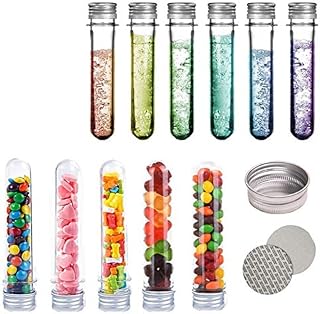 BUYGOO 15PCS Plastic Test Tubes with Cap 40ML Clear Test Bottle Transparent Sealing Storage Container for Sweets/Candy/Smarties/Seeds/ Beads, Party Bag fillers, Child's Science Party