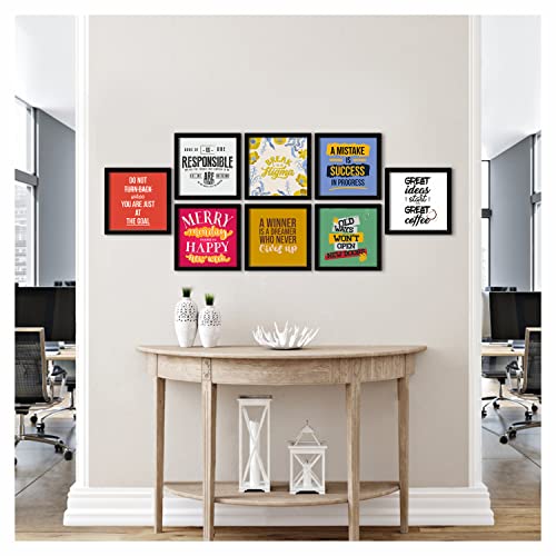 Image of PAPER PLANE DESIGN Motivational and Inspirational Quotes Wall Framed Poster, Office Decor, Wall Frames with Quotes.Set of 8 (10 x 10 Inch) (MDF POSTERS)
