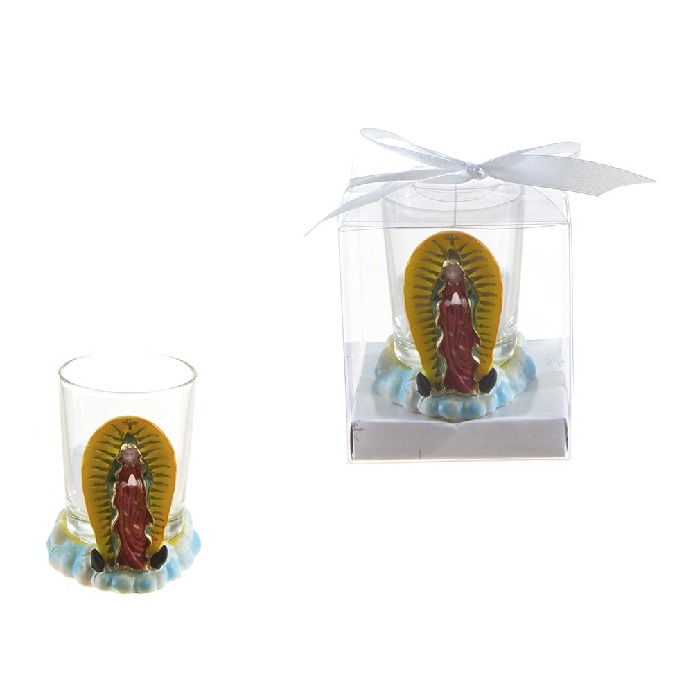 Lunaura Religious Keepsake - Set of 12 Lady Guadalupe Glass Votive Candle Set Favors