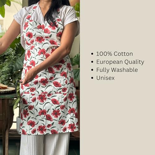 Image of Oak & Lily 100% Cotton Kitchen Apron | Fully washable with large front pocket | European quality | Made for Indian sizes