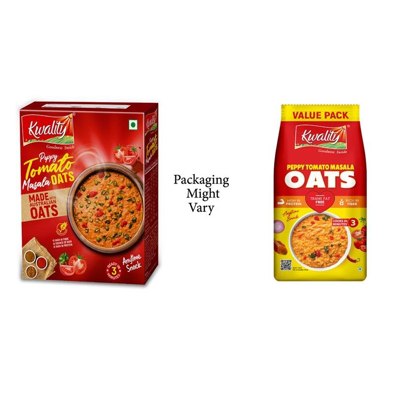 Image of Kwality Peppy Tomato Masala Oats 400g | Healthy Breakfast | High Fiber & Protein | Ready-to-Cook | Spicy Flavor