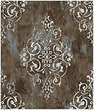 HAOKHOME 94005-1 Vintage Peel and Stick Wallpaper Damask Brown/Beige/Teal Vinyl Stick on Wall Paper for Bathroom Bedroom Home Decor 17.7in x 9.8ft