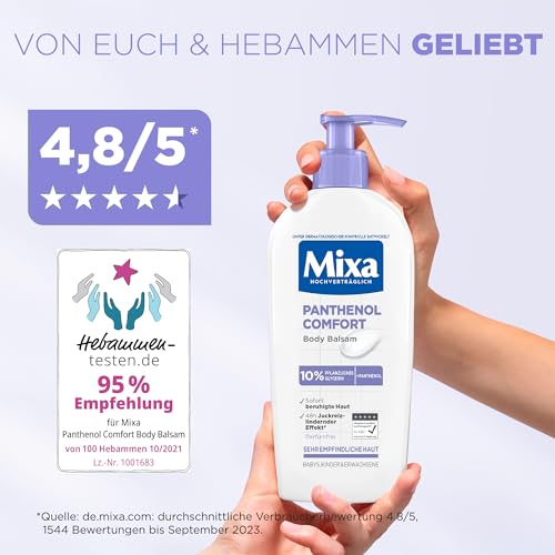 Mixa Panthenol Body Lotion, juckreizlindernder und beruhigender Balsam, mit Panthenol und pflanzlichem Glycerin, für empfindliche, sensible Haut, mildert Juckreiz Mixa Panthenol Comfort, 250 ml