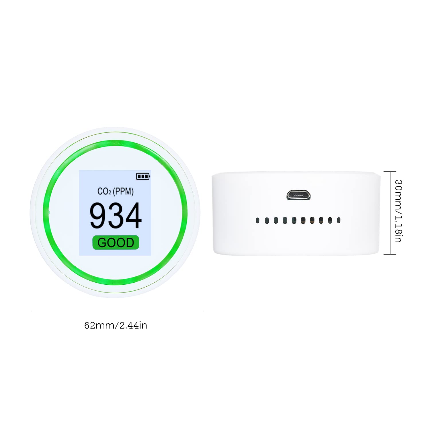 BAtlam Probador y CO2 Detector de Calidad del Aire Tamaño de la Palma de la Mano Probador de Calidad del Aire Monitor de Calidad del Aire de Alta precisión para CO2 y con recordatorio de luz y Sonido