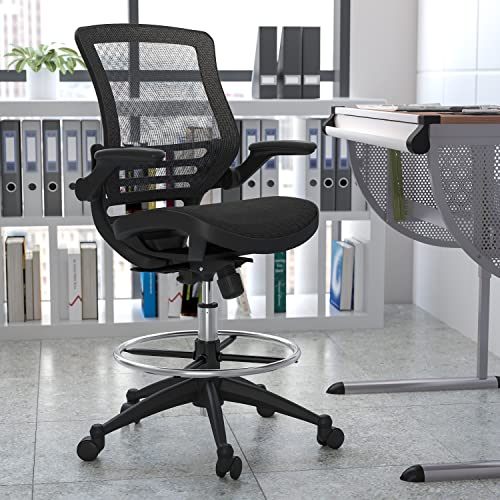 Image of Flash Furniture Waylon Mid-Back Swivel Office Chair with Adjustable Foot Ring and Seat Height, Ergonomic Executive Chair with Armrests, Black