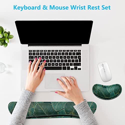Dapesuom Enlarge Keyboard Wrist Rest Pad,Memory Foam Set Cushion Support For Easy Typing & Pain Relief,Mouse Pad, Anti-Slip Gaming,Computer, Laptop, Office, Green Leaf Jpdtz #TOP6