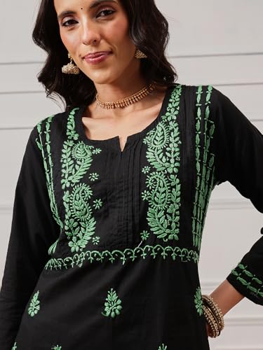 Image of Ada Women's Cotton Straight Fit Tunic Hand Embroidered Straight Lucknow Chikankari Kurta Kurti A411435