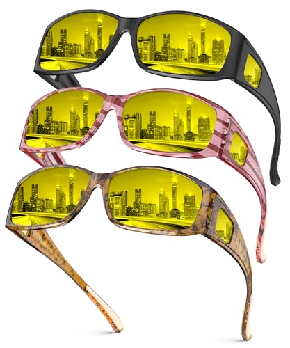 Image of Night Vision Glasses, Fit Over Glasses Mens Womens, Wrap Around Anti Glare HD Night Vision Lens for Night Driving