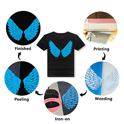 Image of HTVVETUR Glow in The Dark HTV Heat Transfer Vinyl Roll 12 Inch by 5 Feet Iron on DIY for T-Shirt PU Stretch Elastic HTV Vinyl (Dark in Glow Blue, 5FT)