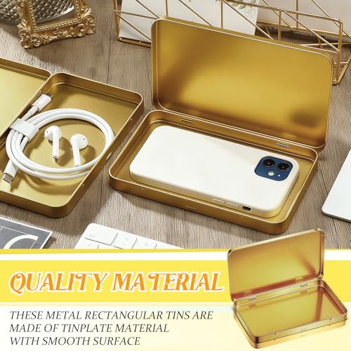 Image of Geiserailie 10 Pack Rectangular Metal Tin Box with Lid Metal Hinged Lid Tin Mini Paint Storage Box Empty Container Storage for Watercolor Jewelry Pen Candy Craft Organizer 7.0 x 4.2 x 0.6'' (Gold)