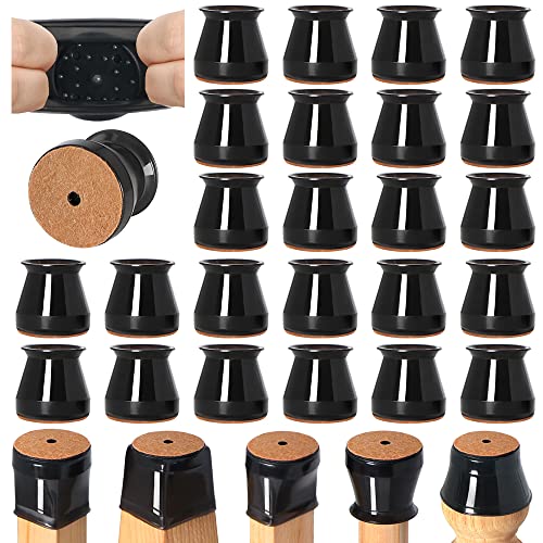 24 Pcs Chair Leg Floor Protectors for Hardwood Floors Silicone Covers to Protect Wood Tile Floors Felt Bottom Furniture Leg Caps Anti-Scratch Reduce Noise (Fit:0.9"-1.29")