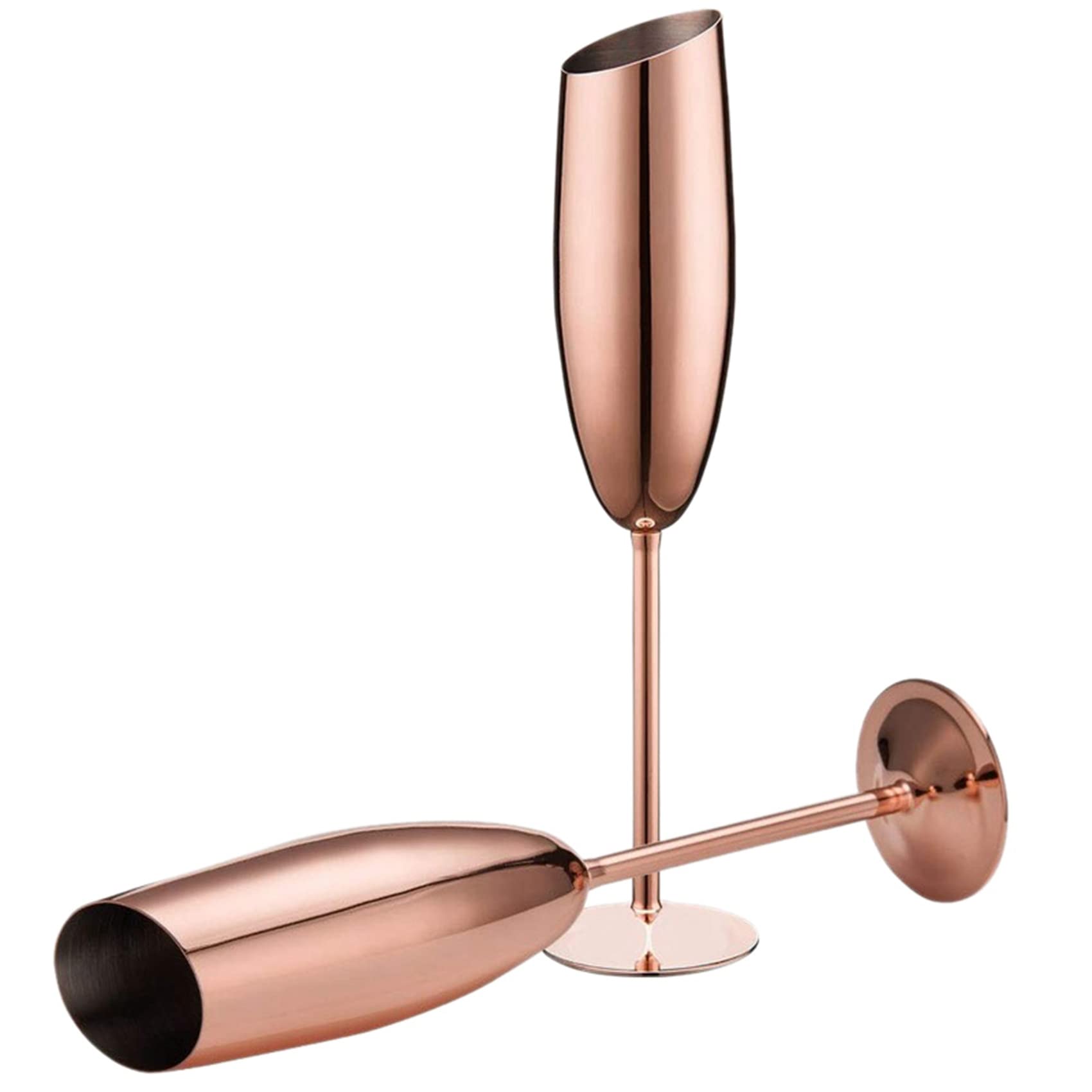 DAZLOR Lot de 8 flûtes à champagne en acier inoxydable, verres en or rose, incassables, incassables