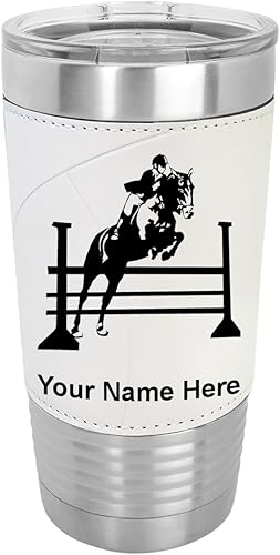 Miniatura 9 de LaserGram Vaso aislado al vacío de 20 onzas caballo Hurdles grabado personalizado incluido piel sintética gris
