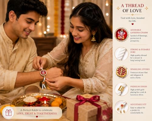 Image of M.F.H Premium Designer Rakhi for Brother | Adjustable Handmade Raki Bracelet |Traditional Raksha Bandhan Gift for Brother | Comfortable & Skin-Friendly RaKi