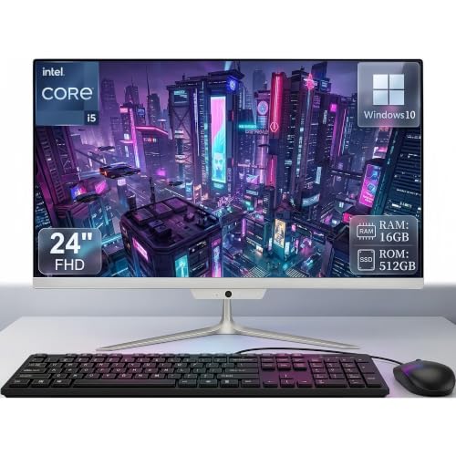 Image of 24 inch FHD All-in-One Desktop Computer, Intel Core i5 Quad-core Processor Up to 3.7GHz, 16GB RAM 512GB SSD, HDMI, Keyboard & Mouse, Webcam, Windows 10, Built for Home & Office