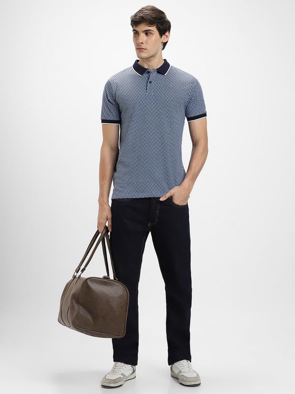 Image of Dennis Lingo Men's Navy Cotton Polo Neck Tshirt, Regular Fit Half Sleeve