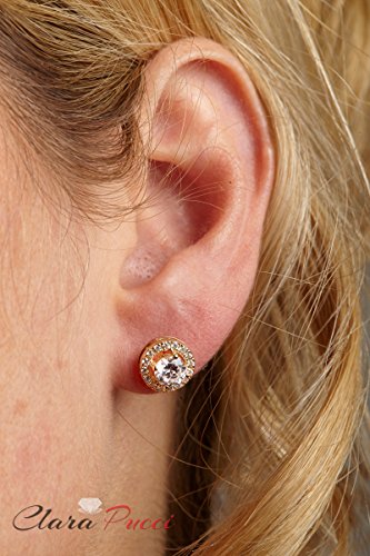1.70 Ct Brilliant Round Cut Conflict-Free Vvs1 Ideal Gemstone Birthsone Designer Simulated Diamond Solitaire Halo Stud Earrings Solid 14K Yellow Gold Screw Back #TOP4