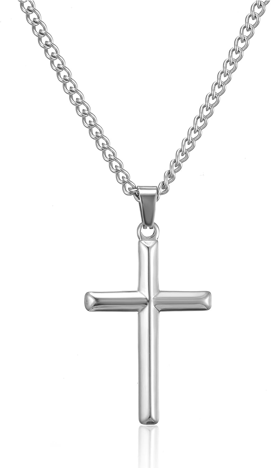 Cross Necklace Men's Women's Cross Chain Silver/Black/Gold Necklace with Cross Pendant Stainless Steel Length 45/50/55 cm Christening Chain Christian Christmas Jewellery Gifts for Men