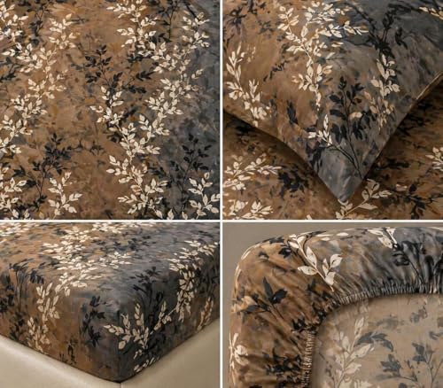 Image of Castiqa Elastic Fitted Supersoft Premium Brushed Cotton 200TC King Size Bedsheets with 2 Pillow Covers (Fits Upto Mattress of 10 Inches) (King (72x78), Beige Damask)