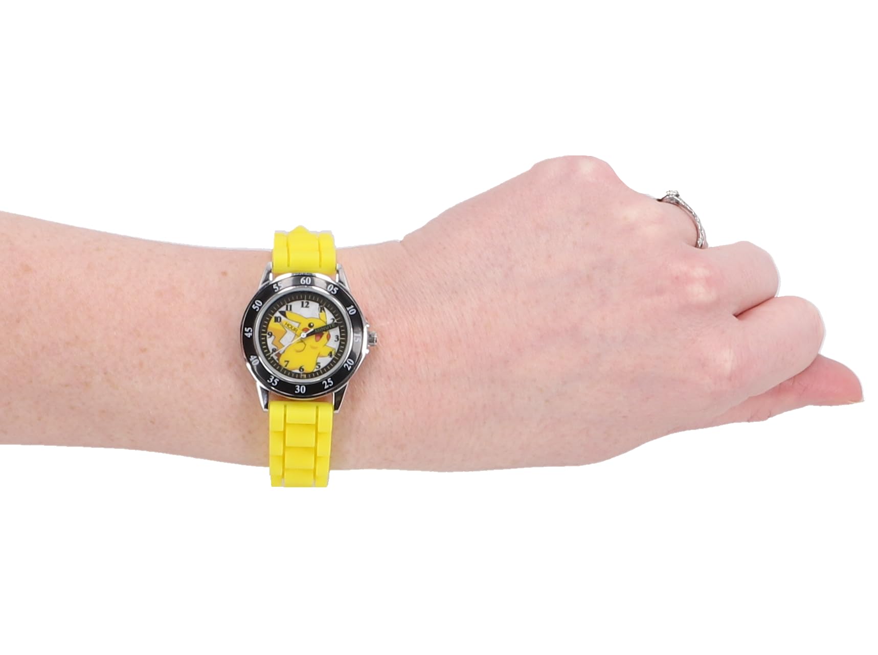 Accutime Analoge Kinderuhr im Pokemon Design, Zeitlernuhr mit beschrifteten Zeigern, verstellbares leichtes Acryl-Armband, Gelb