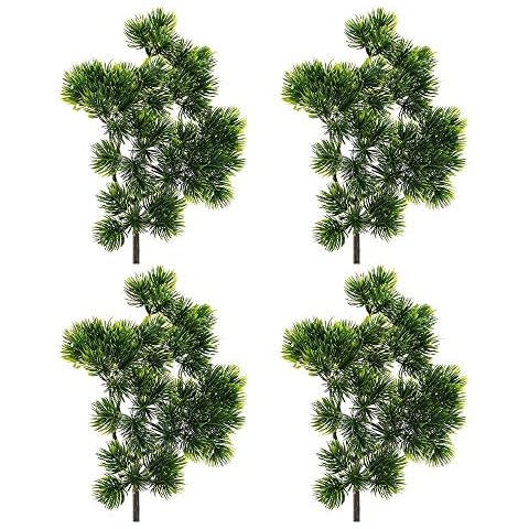 Develoo Artificial Pine Branches, 4PCS Fake Plastic Green Plants Pine Evergreen Plant Tree Branch DIY Accessories for Christmas Embellishing Home Garden Decor Cover