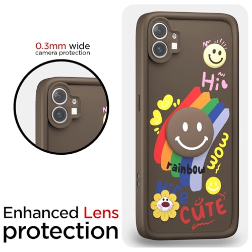 Image of Pikkme Back Cover for Nothing Phone 1 | Soft Silicone| Cute Rainbow Smile & 3D Cartoon Flower Design | Shockproof Raised Camera Protection Bumper Case (Brown)