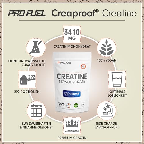 CREAPROOF® Creatin Monohydrat 1000g - Creatin mit erstklassiger Reinheit, durch unabhängige Laboranalysen bestätigt - Kreatin-Monohydrat mit 3 g Creatin pro Portion - 100% vegan - Vorrat für 292 Tage 2
