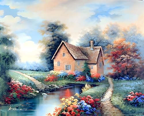 Impact Posters Gallery Nature Scenery Country Cottage Garden Flowers River Landscape Wall Decor Art Print Poster (16x20)