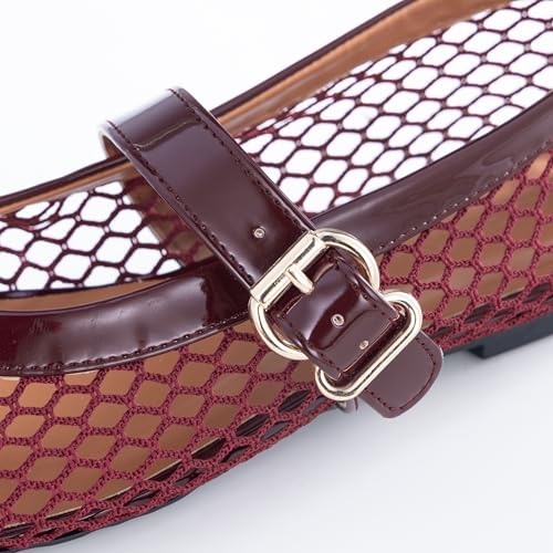 Image of EMMA NEW YORK Mesh Ballet Flats for Women, Mary Jane Mesh Ballet Flats Shoes for Women with Buckle Strap