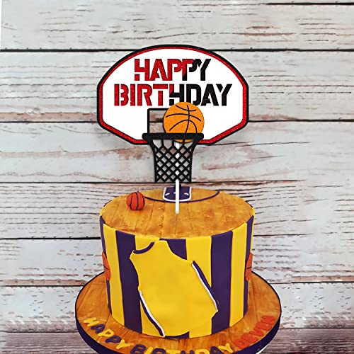 Basketball Cake Topper Happy Birthday Sign Cake Decorations For Basketball Ball Player Scene Sport Net Court Themed Man Women Boy Girl Birthday Party Supplies Double Sided #TOP3