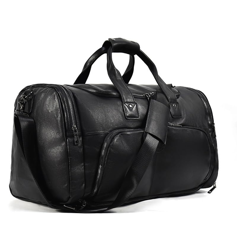 Men's Travel Bag Leather Tote Cowhide Gym Bag Single Shoulder Crossbody Bag with Shoe Seat Duffel Bag,D-49 * 29cm2