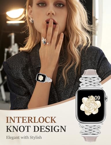 Image of Newlibery Leather Band for Women Slim Dressy Bands Compatible with Apple Watch 38mm 40mm 41mm 42mm 44mm 45mm 49mm, Designer Interlock Buckle Strap for iWatch Series 10 /9 /8 /7 /6 /5 /4 /3 /2 /1 /SE /Ultra