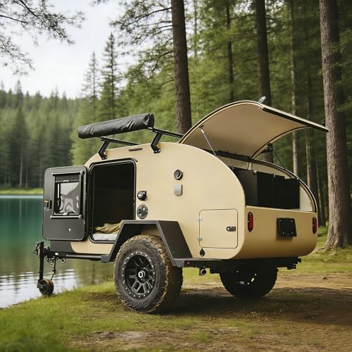 Family Expandable Travel Trailer Spacious Hybrid Teardrop Camper Trailer with Slide-Out Dinette & Bunk Beds, Ideal for Cross-Country Family Road Trips and Summer Campground Vacations