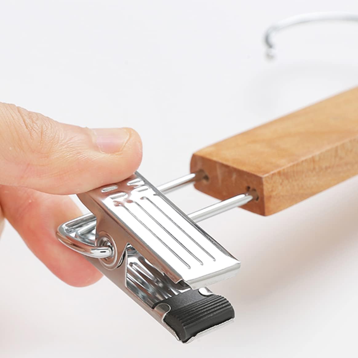 Tosnail 15 Pack 14" Natural Wooden Hangers Skirt Pants Clothes Hangers with Clips and 360° Swivel Hook, Heavy Duty Jeans Hangers - Natural